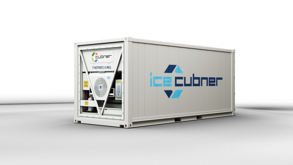 Vue arrière d'un reefer Cubner, container maritime réfrigéré