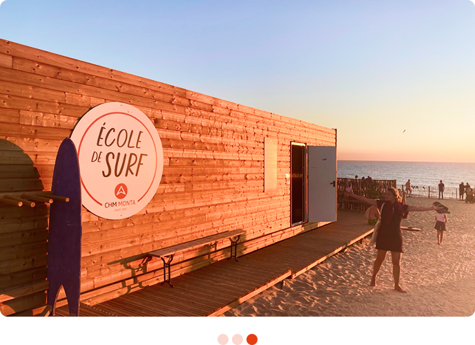 Conteneur aménagé Calcub — école de surf